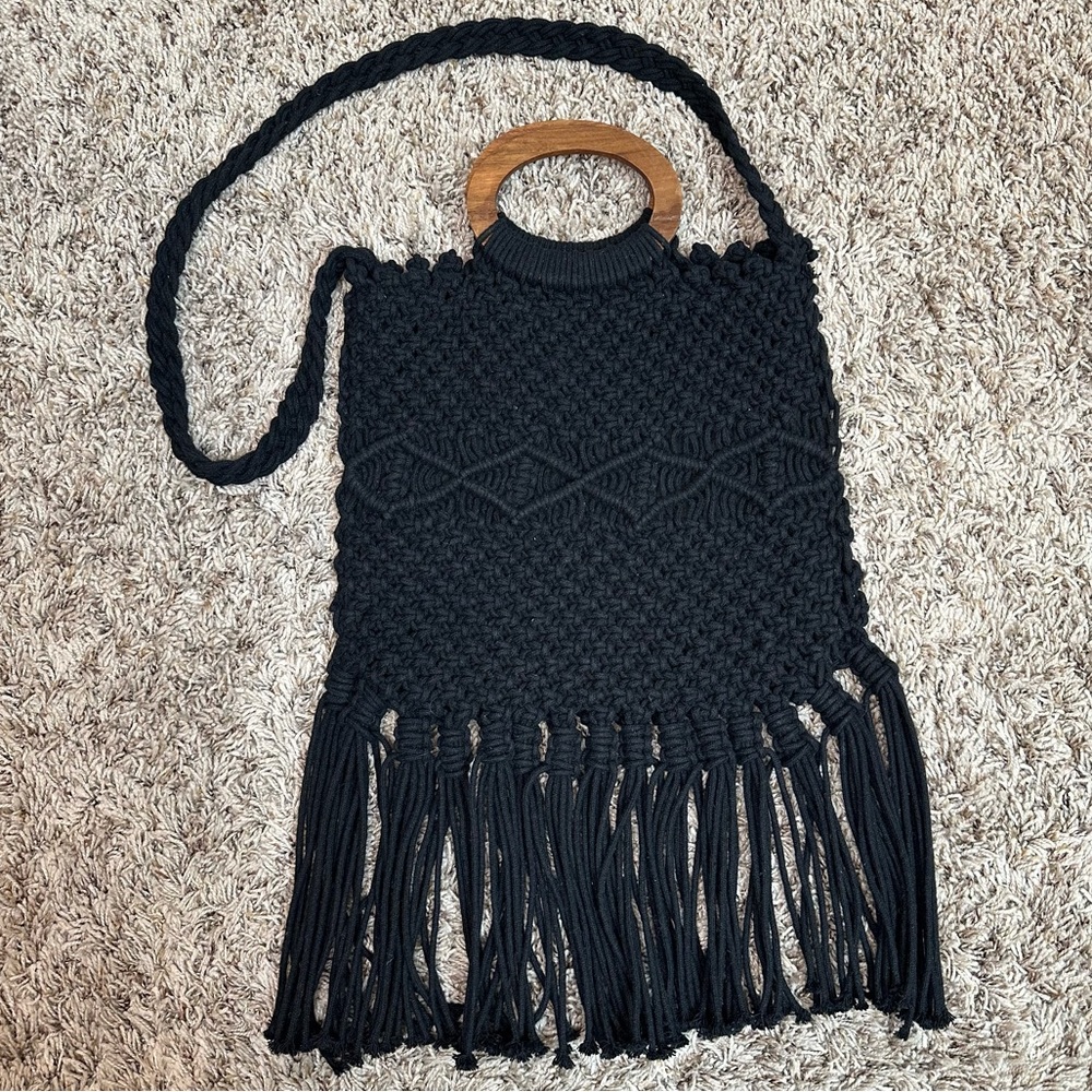 Danielle Nicole Boho Crochet Fringe Bag In Black - image 1
